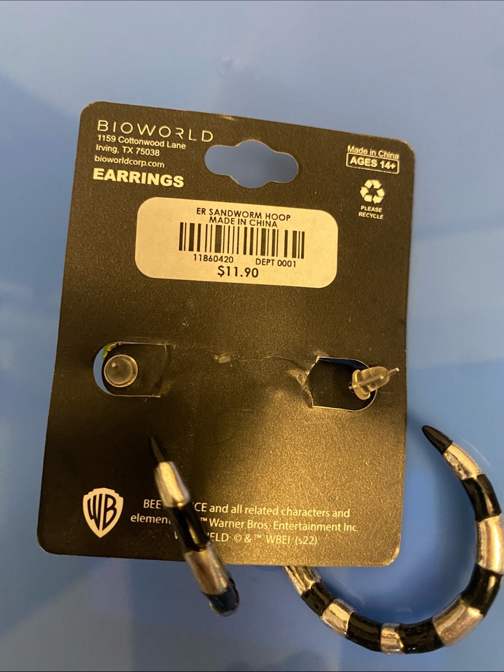 Hot Topic Beetlejuice Black and Silver Sandworm Hoop Earrings - Picture 2 of 3